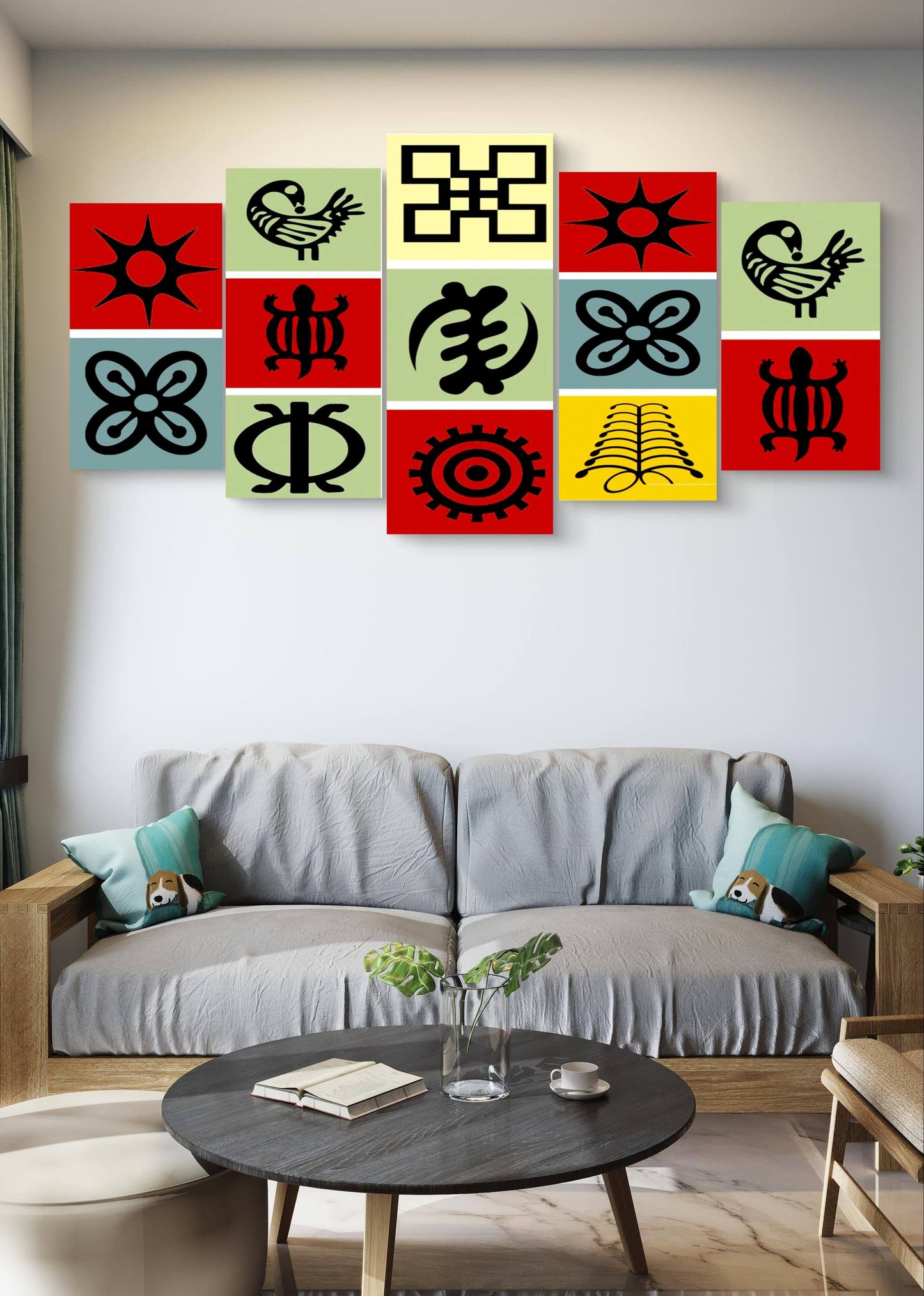 Adinkra Symbols Akan Cultural Canvas Wall Art – Multi-Panel Print