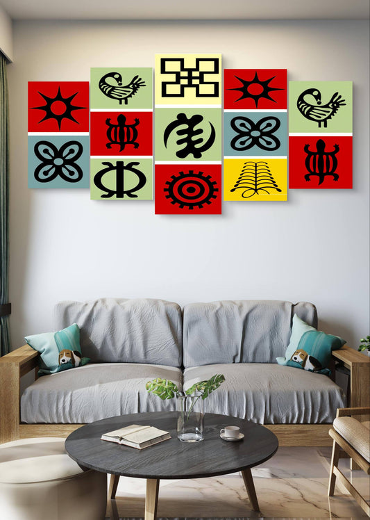 Adinkra Symbols Akan Cultural Canvas Wall Art – Multi-Panel Print