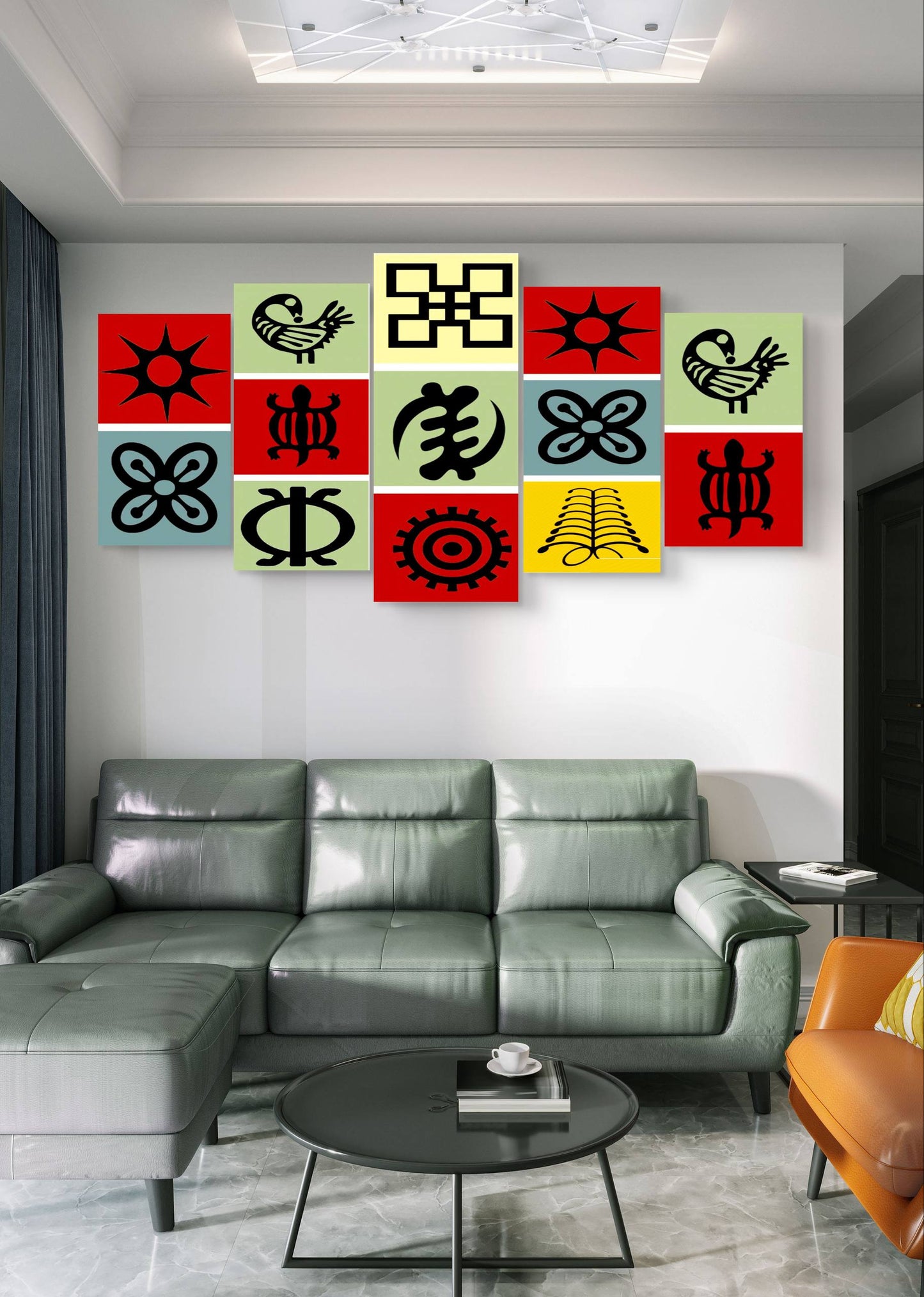 Adinkra Symbols Akan Cultural Canvas Wall Art – Multi-Panel Print