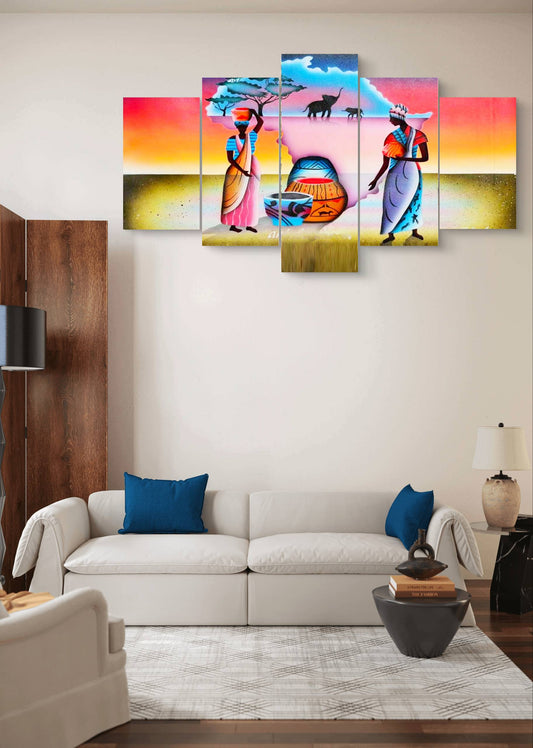 Africa Map Cultural Canvas Wall Art – Multi-Panel Design