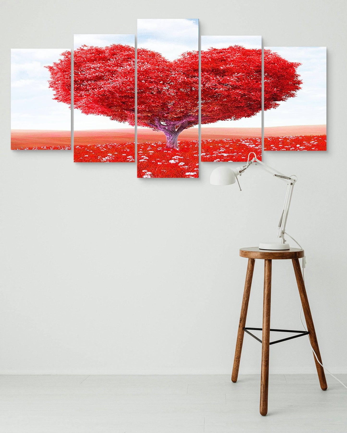 Heart Shape Oak Canvas Wall Art – Multi-Panel Bedroom Decor