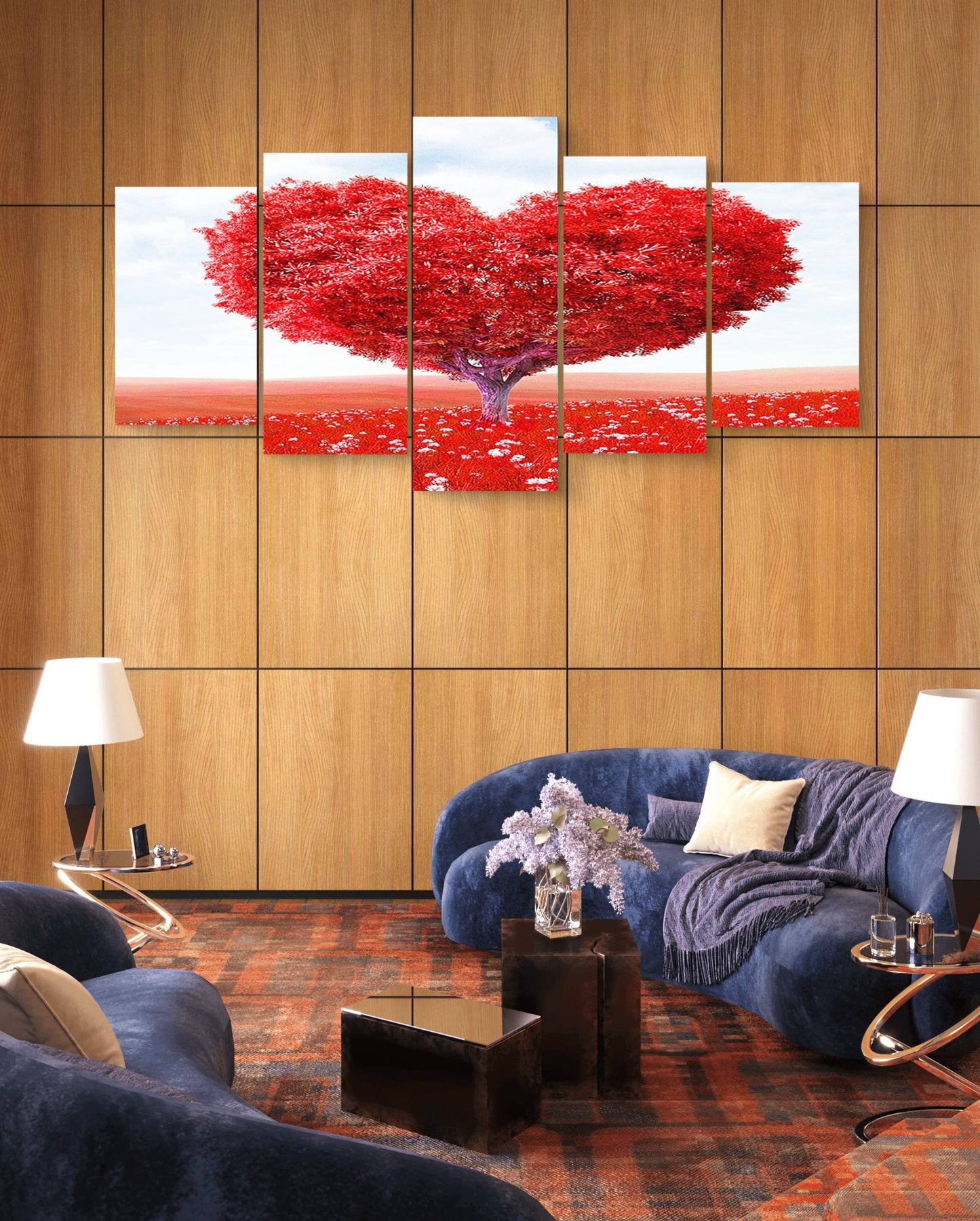 Heart Shape Oak Canvas Wall Art – Multi-Panel Bedroom Decor
