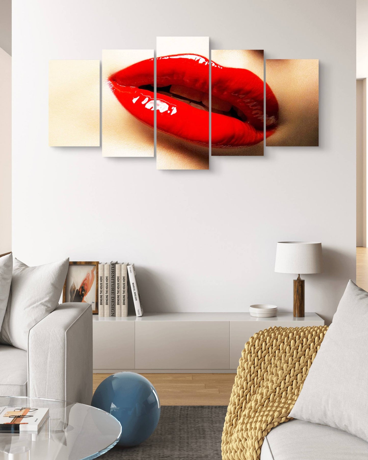 Red Lips Fashion Canvas Wall Art – Multi-Panel Bedroom Décor