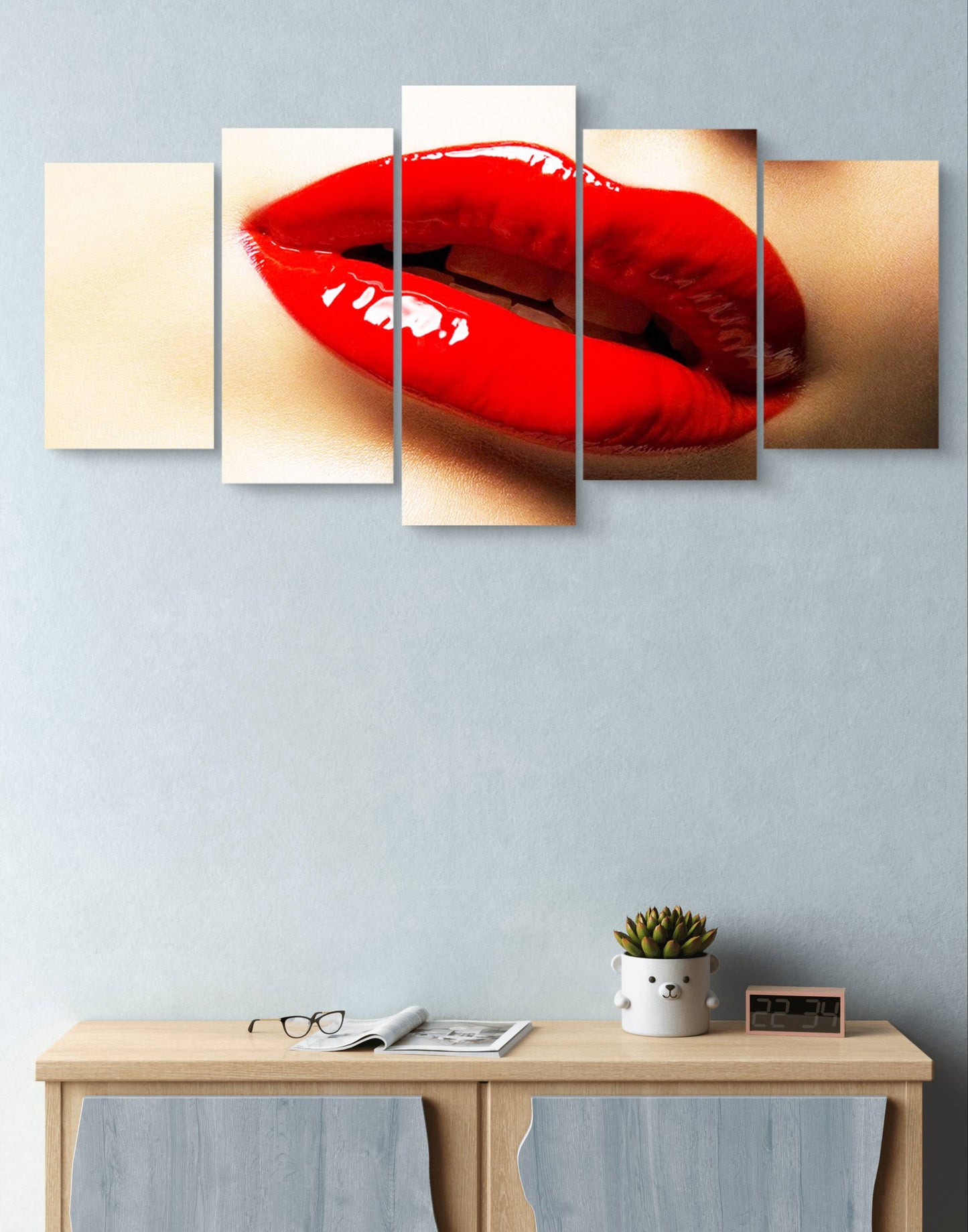 Red Lips Fashion Canvas Wall Art – Multi-Panel Bedroom Décor
