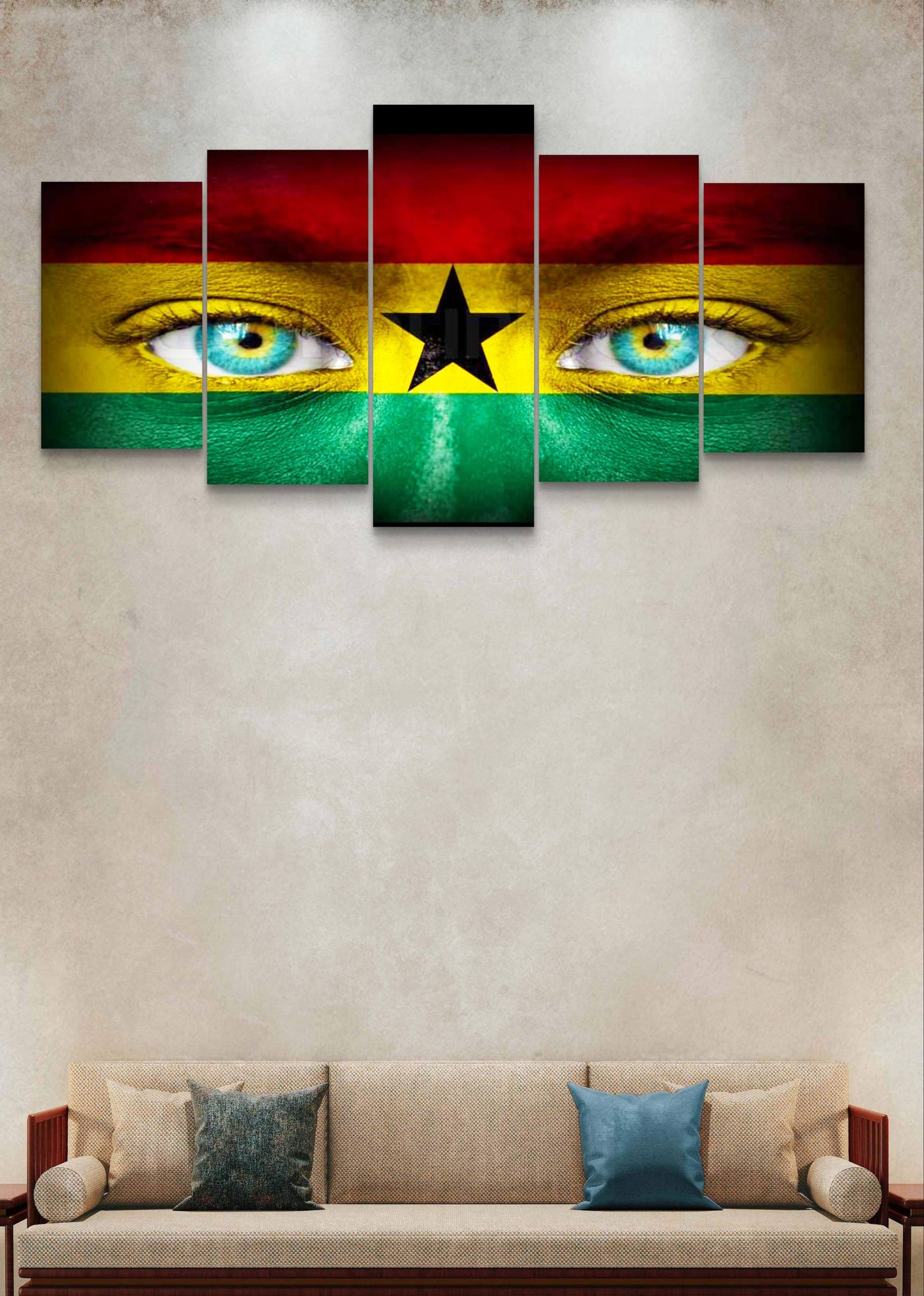 Black Stars View Ghana Flag Canvas Wall Art – Multi-Panel Print