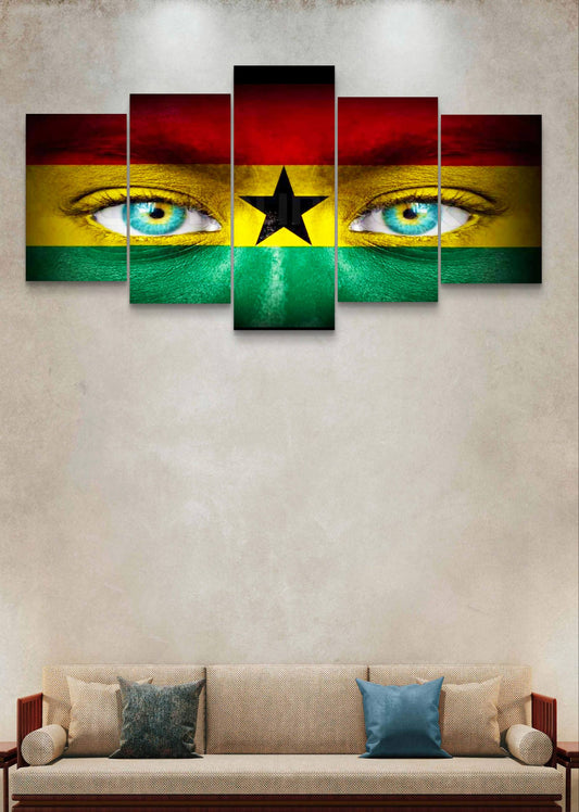 Black Stars View Ghana Flag Canvas Wall Art – Multi-Panel Print
