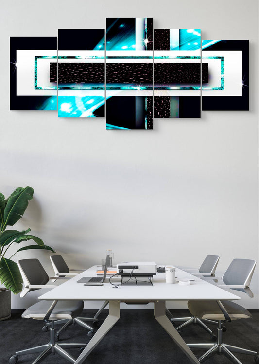 Blue Glass Office Canvas Wall Art – Waterproof Multi-Panel Print