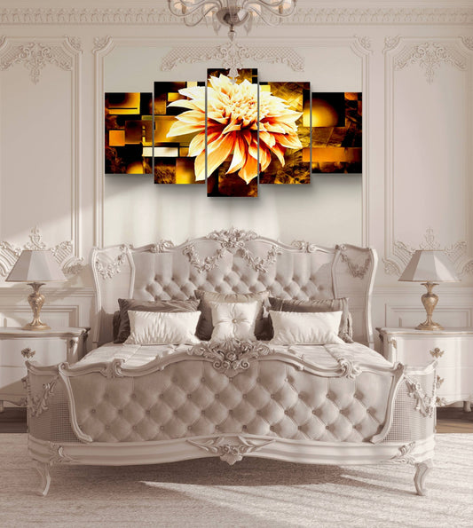 Brown Flowers Abstract Canvas Wall Art – Multi-Panel Bedroom Decor