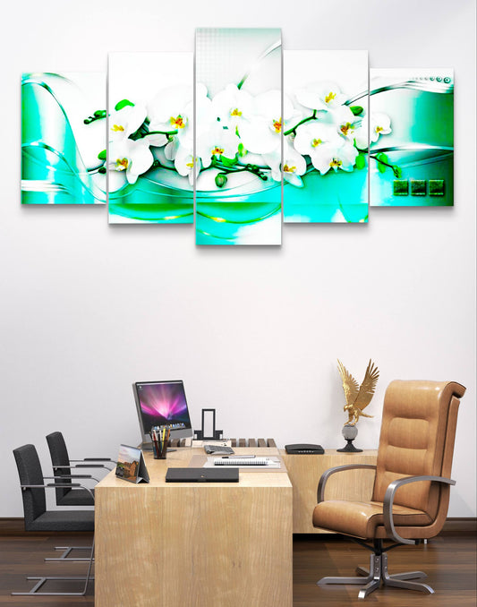 Green Flowers Botanical Office Wall Art – Multi-Panel Canvas Décor