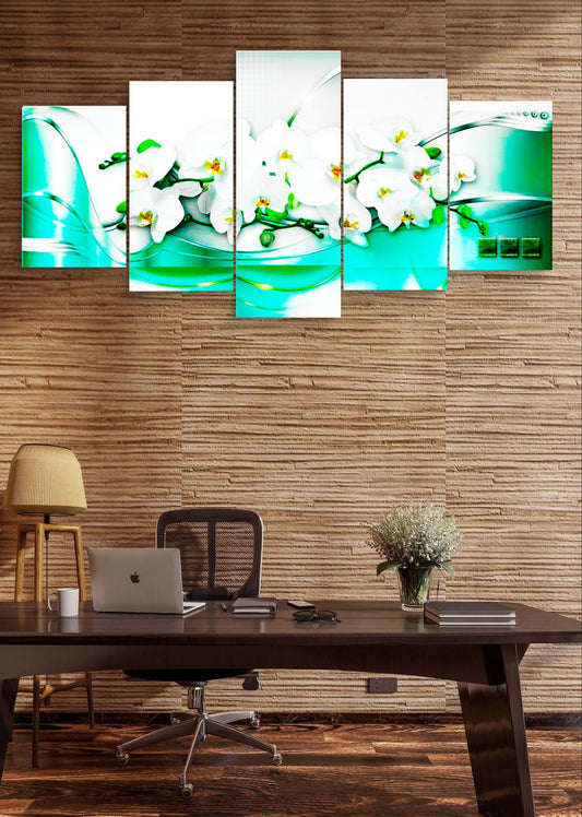 Green Flowers Botanical Office Wall Art – Multi-Panel Canvas Décor