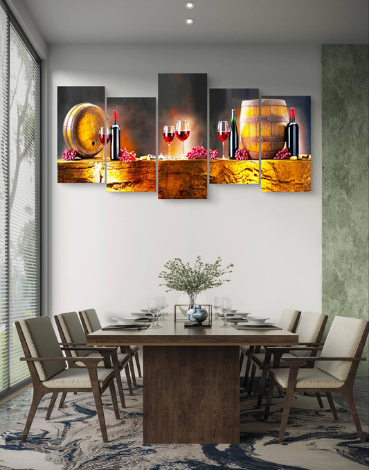 Wine Barrel & Grapes Canvas Wall Art – Multi-Panel Kitchen Décor