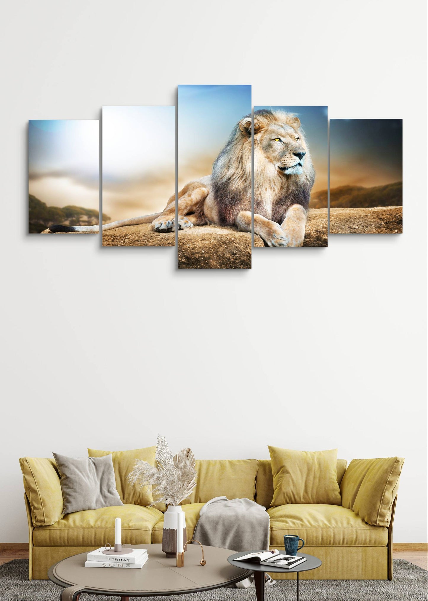 Lone Lion Wildlife Canvas Wall Art – Multi-Panel Print