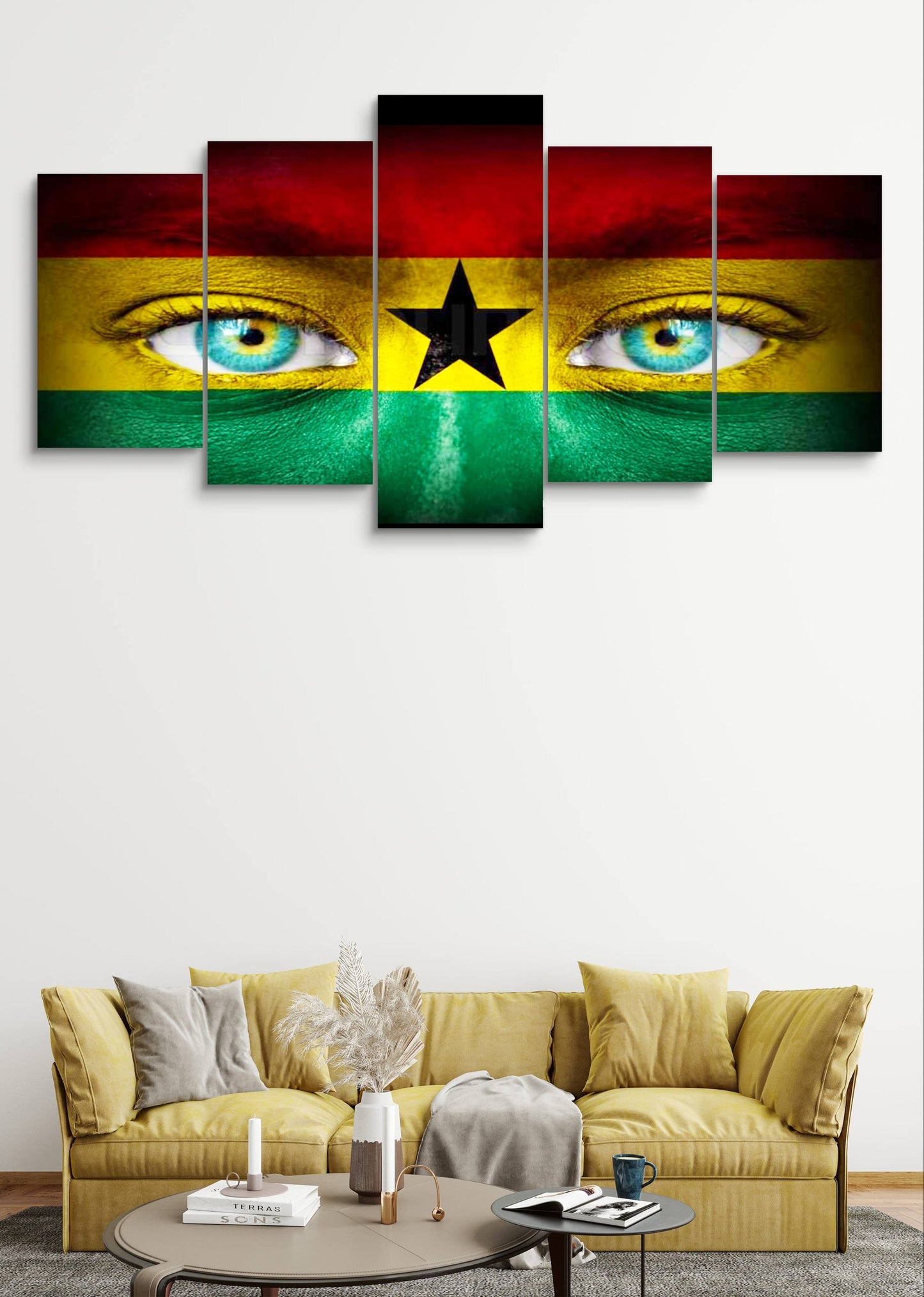 Black Stars View Ghana Flag Canvas Wall Art – Multi-Panel Print