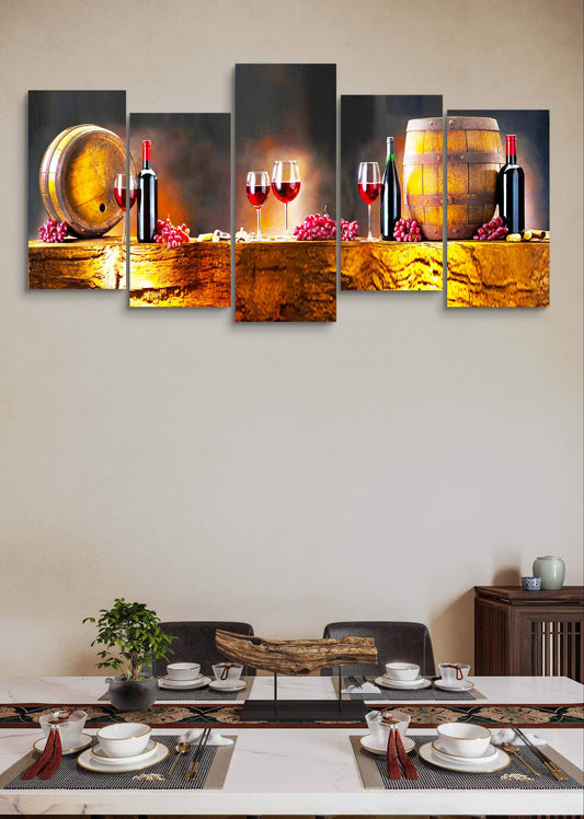 Wine Barrel & Grapes Canvas Wall Art – Multi-Panel Kitchen Décor