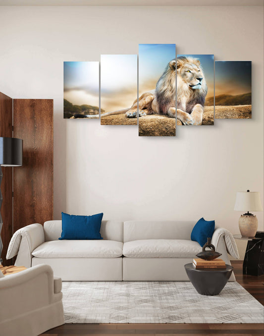 Lone Lion Wildlife Canvas Wall Art – Multi-Panel Print