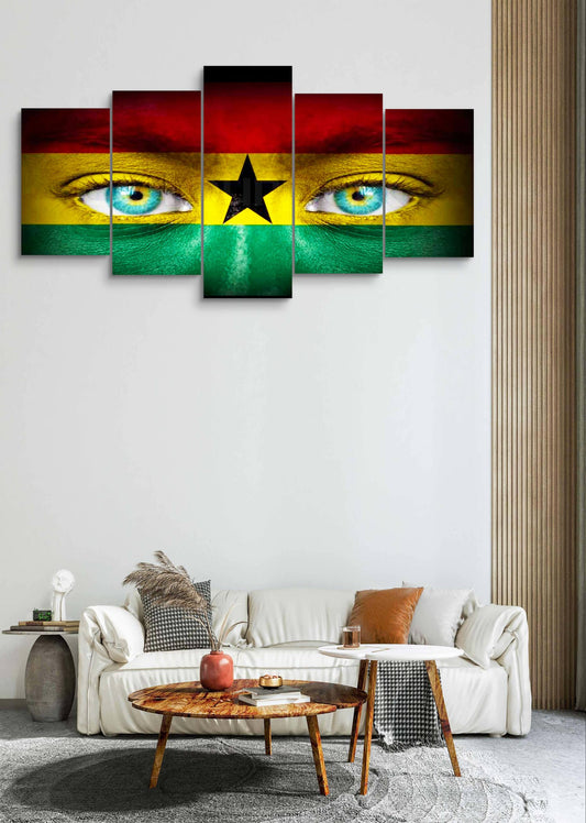 Black Stars View Ghana Flag Canvas Wall Art – Multi-Panel Print