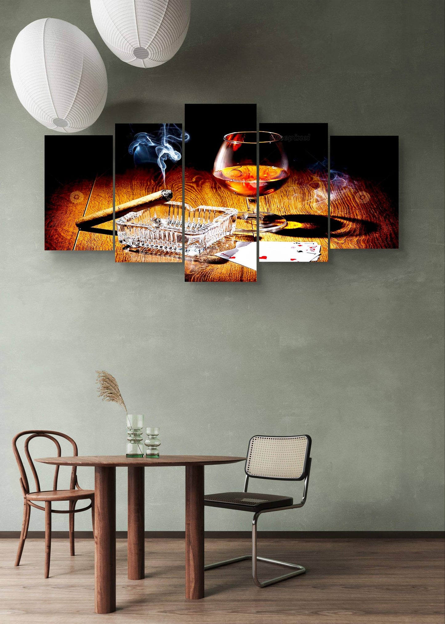 Wine Glass & Cigar Canvas Art – Multi-Panel Kitchen Décor