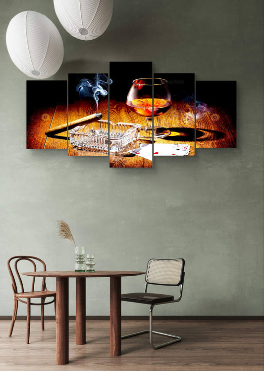 Wine Glass & Cigar Canvas Art – Multi-Panel Kitchen Décor