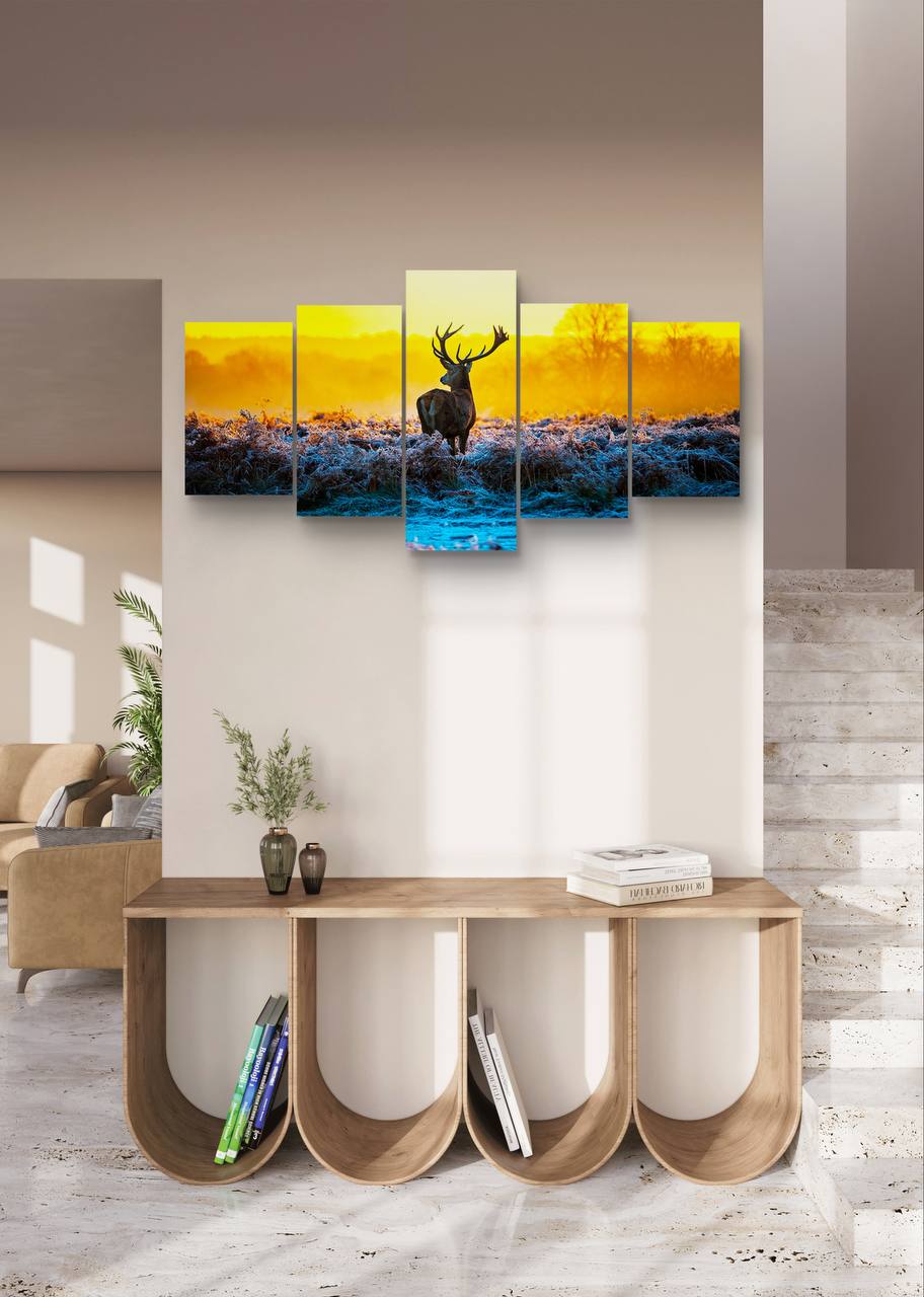 Sunset Deer Photography Canvas Wall Art – Multi-Panel Bedroom Decor