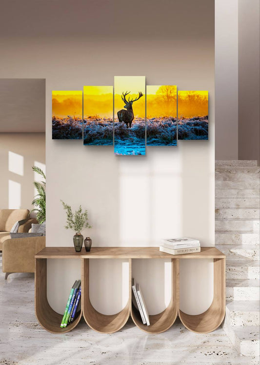 Sunset Deer Photography Canvas Wall Art – Multi-Panel Bedroom Decor