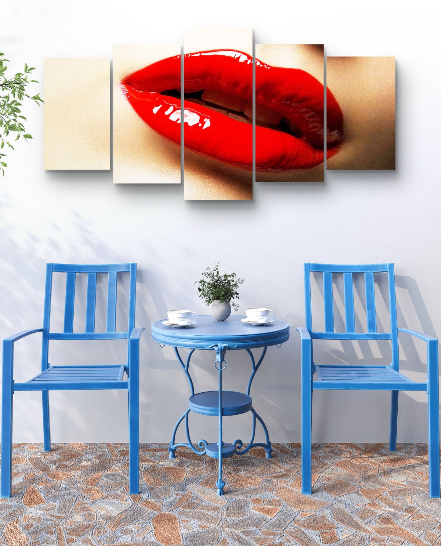 Red Lips Fashion Canvas Wall Art – Multi-Panel Bedroom Décor