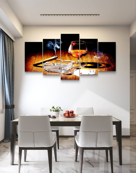 Wine Glass & Cigar Canvas Art – Multi-Panel Kitchen Décor